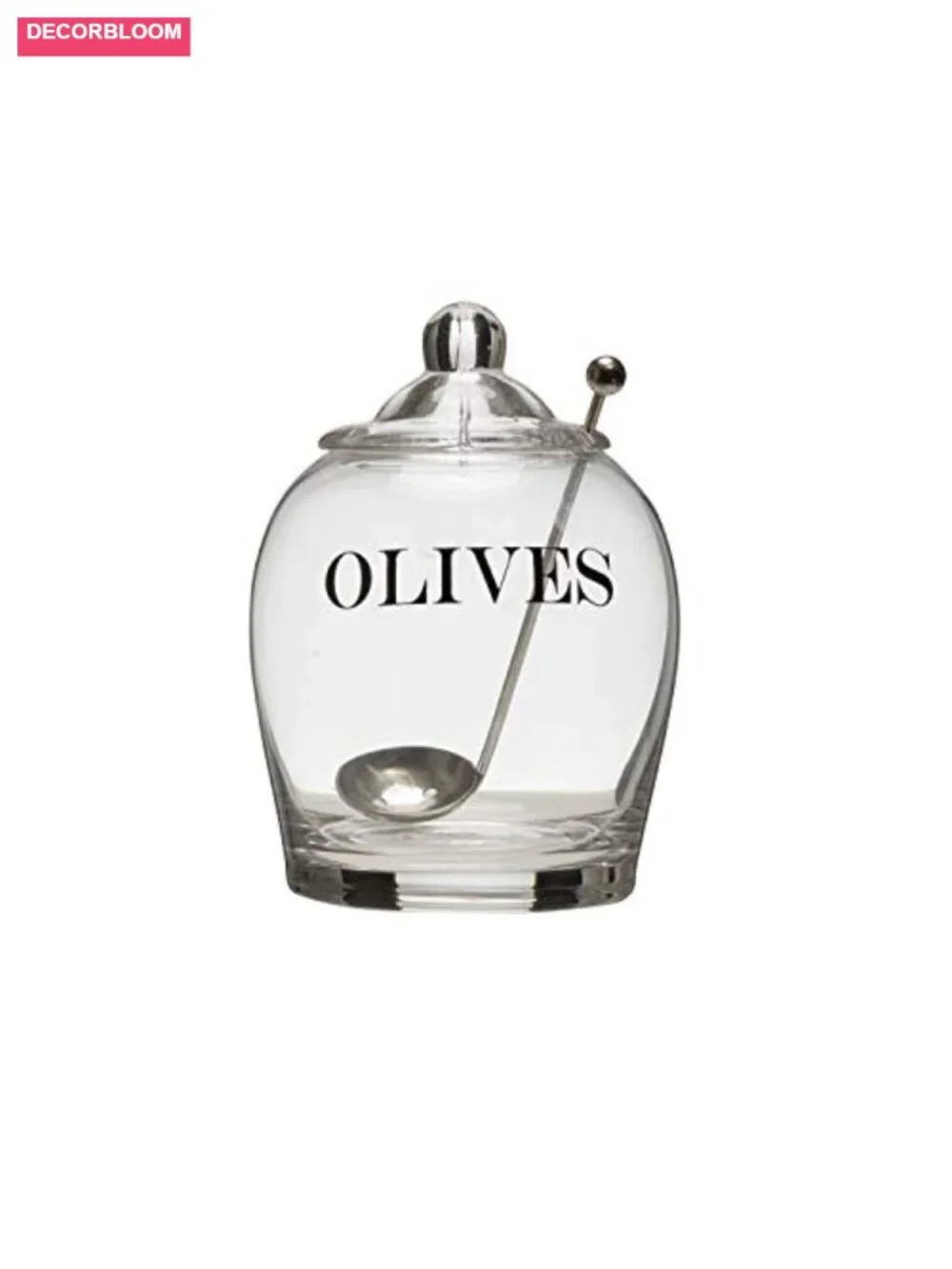 Clear Glass OLIVE Jar with Lid & Slotted Spoon, Set of 3